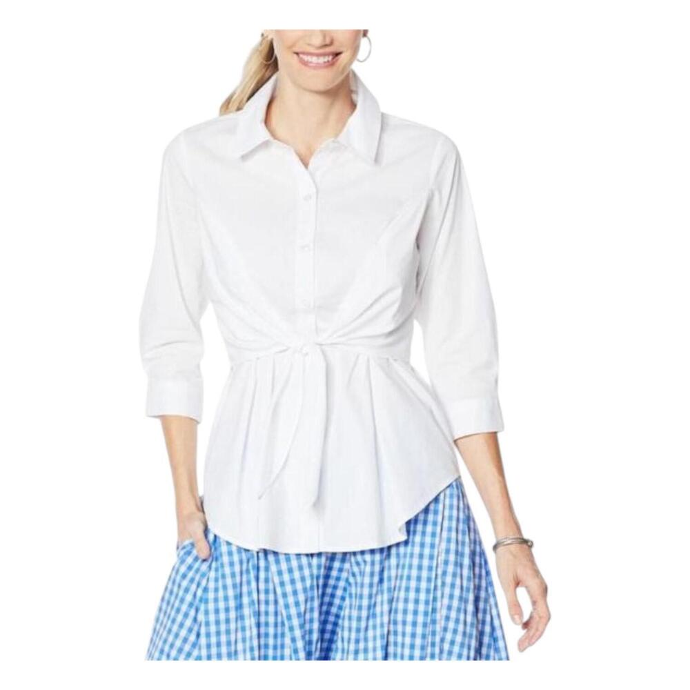 Evryday Jane Women's Tie-Front Shirt White - Regular